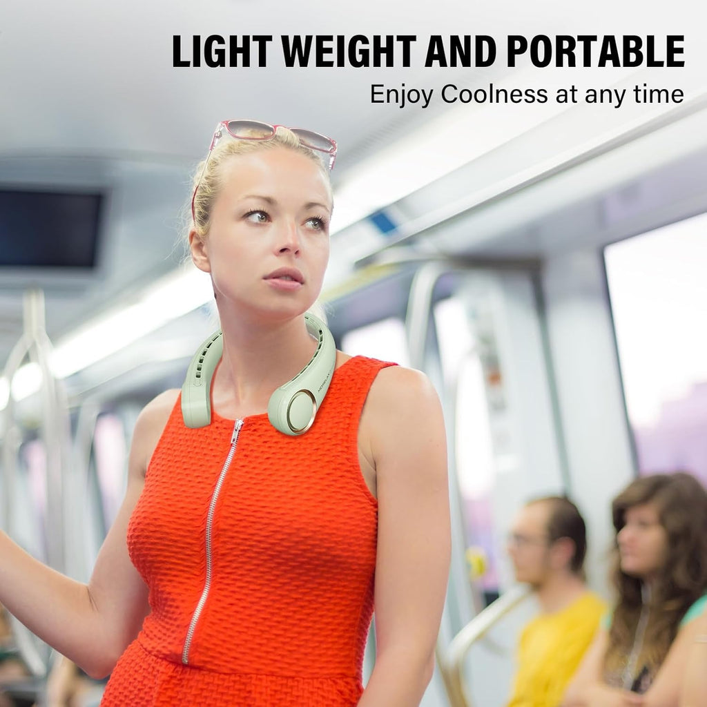 Portable Neck Fan, USB Rechargeable Personal Fan, 3 Speeds Adjustable, Large air outlet Powerful Strong Wind, Adjustable, 360° Cooling, Super Quiet, No Blade Design, No Hair Twisting,(Green)