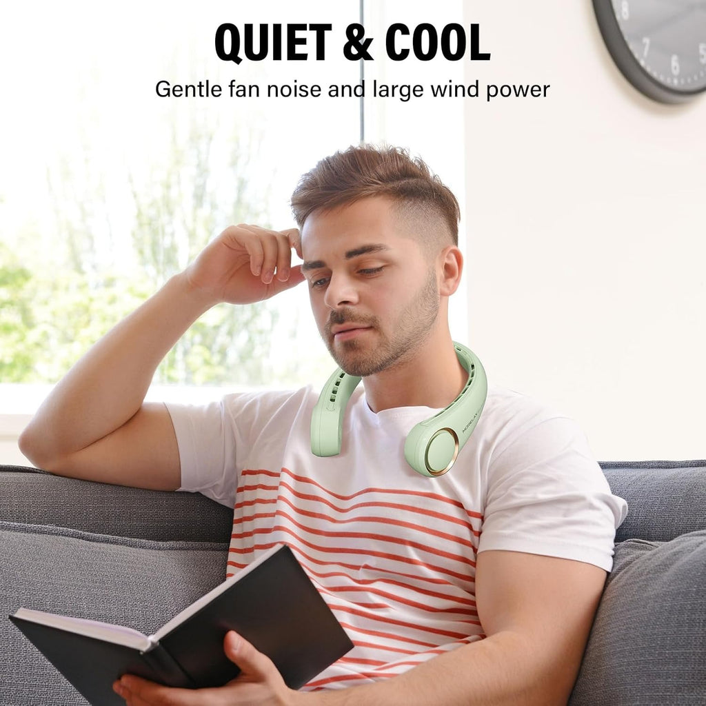 Portable Neck Fan, USB Rechargeable Personal Fan, 3 Speeds Adjustable, Large air outlet Powerful Strong Wind, Adjustable, 360° Cooling, Super Quiet, No Blade Design, No Hair Twisting,(Green)