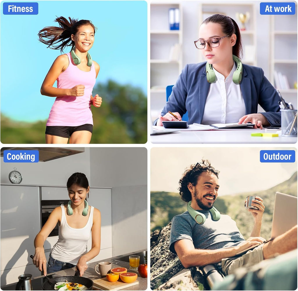 Portable Neck Fan, USB Rechargeable Personal Fan, 3 Speeds Adjustable, Large air outlet Powerful Strong Wind, Adjustable, 360° Cooling, Super Quiet, No Blade Design, No Hair Twisting,(Green)