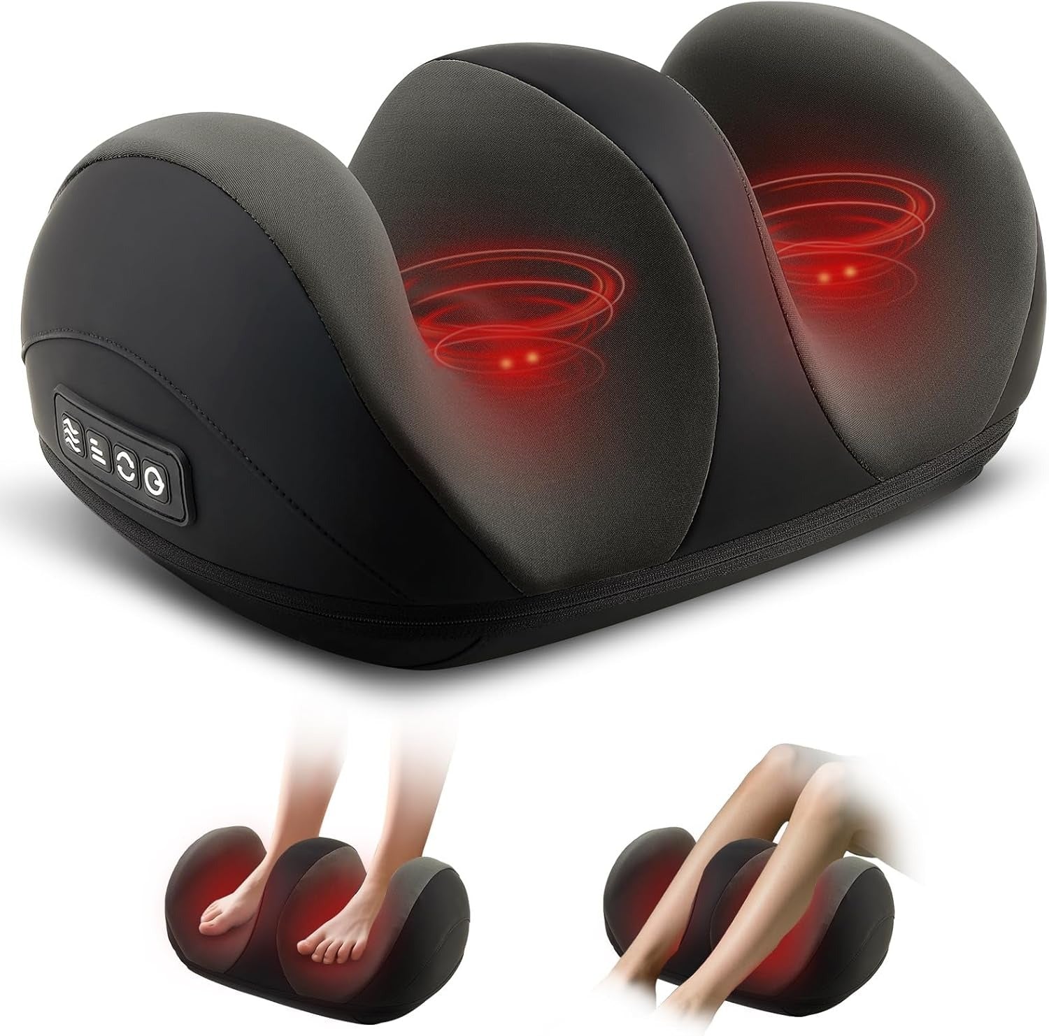 Foot Massager with Heat, Shiatsu Kneading Foot and Calf Electric Massager Machine with Roller, Massage Feet/Arm/Calf/Ankle for Relax, Plantar Fasciitis, Pain Relief, Use for Women & Men, Black