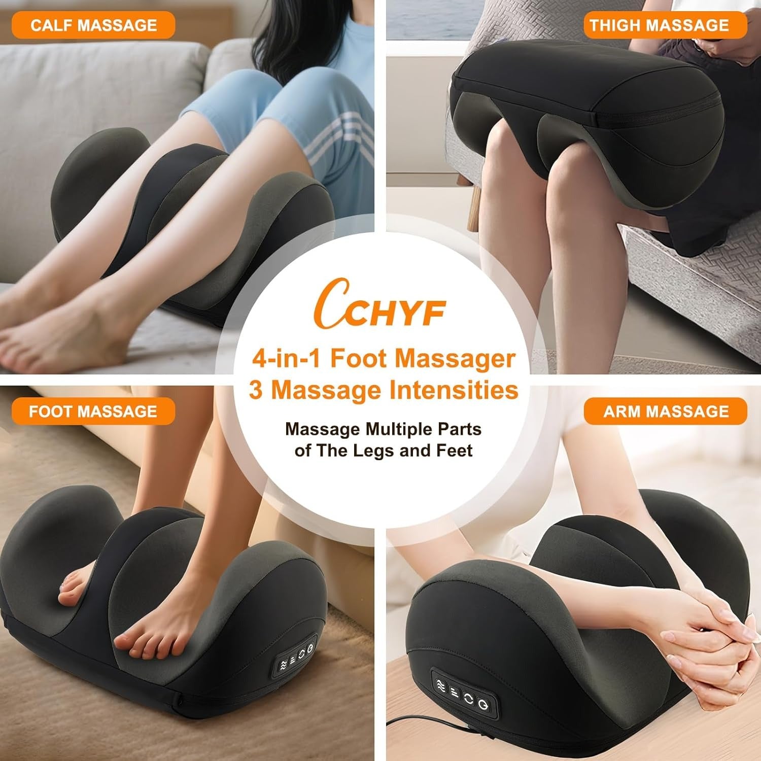 Foot Massager with Heat, Shiatsu Kneading Foot and Calf Electric Massager Machine with Roller, Massage Feet/Arm/Calf/Ankle for Relax, Plantar Fasciitis, Pain Relief, Use for Women & Men, Black