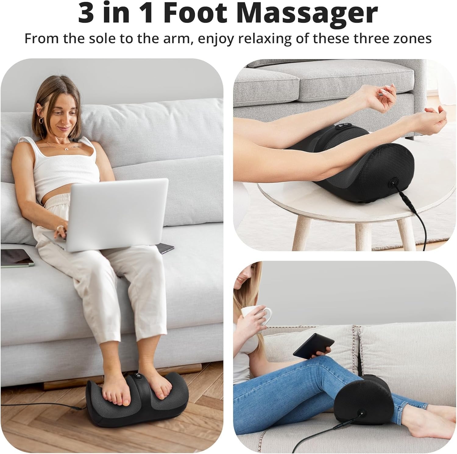 Foot Massager with Heat, Shiatsu Kneading Foot and Calf Electric Massager Machine with Roller, Massage Feet/Arm/Calf/Ankle for Relax, Plantar Fasciitis, Pain Relief, Use for Women & Men, Black
