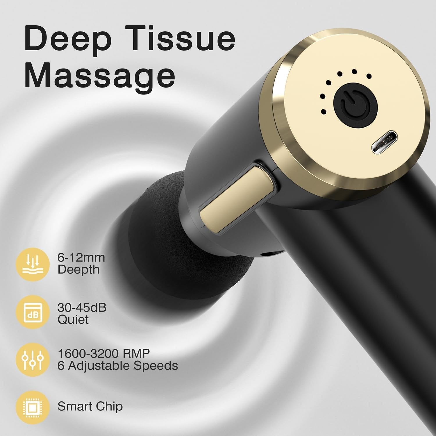 Premium Mini Handheld Massage Gun, Deep Tissue with 6 Speeds, Cordless Muscle Massager with 4 Heads,Type-C Charging, Travel Size