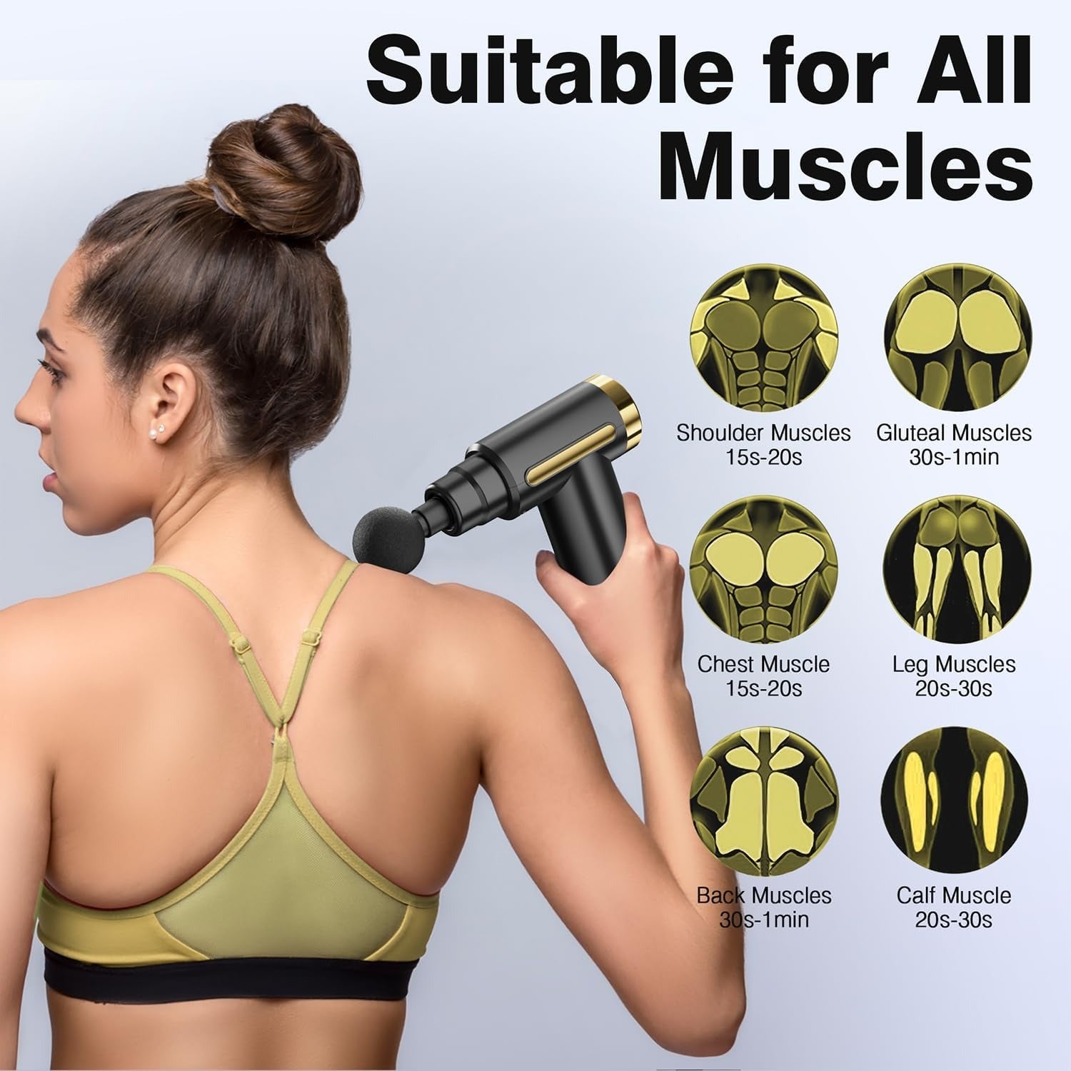 Premium Mini Handheld Massage Gun, Deep Tissue with 6 Speeds, Cordless Muscle Massager with 4 Heads,Type-C Charging, Travel Size